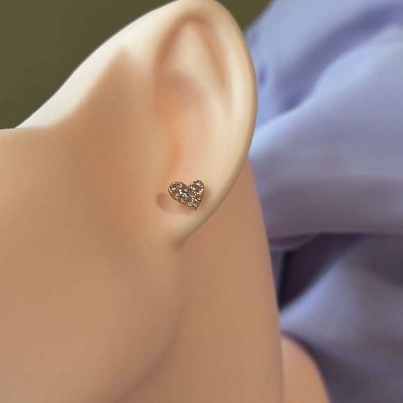 14K Gold  Plated Heart Stud Earrings with Pink Zirconia - Picture 3 of 6